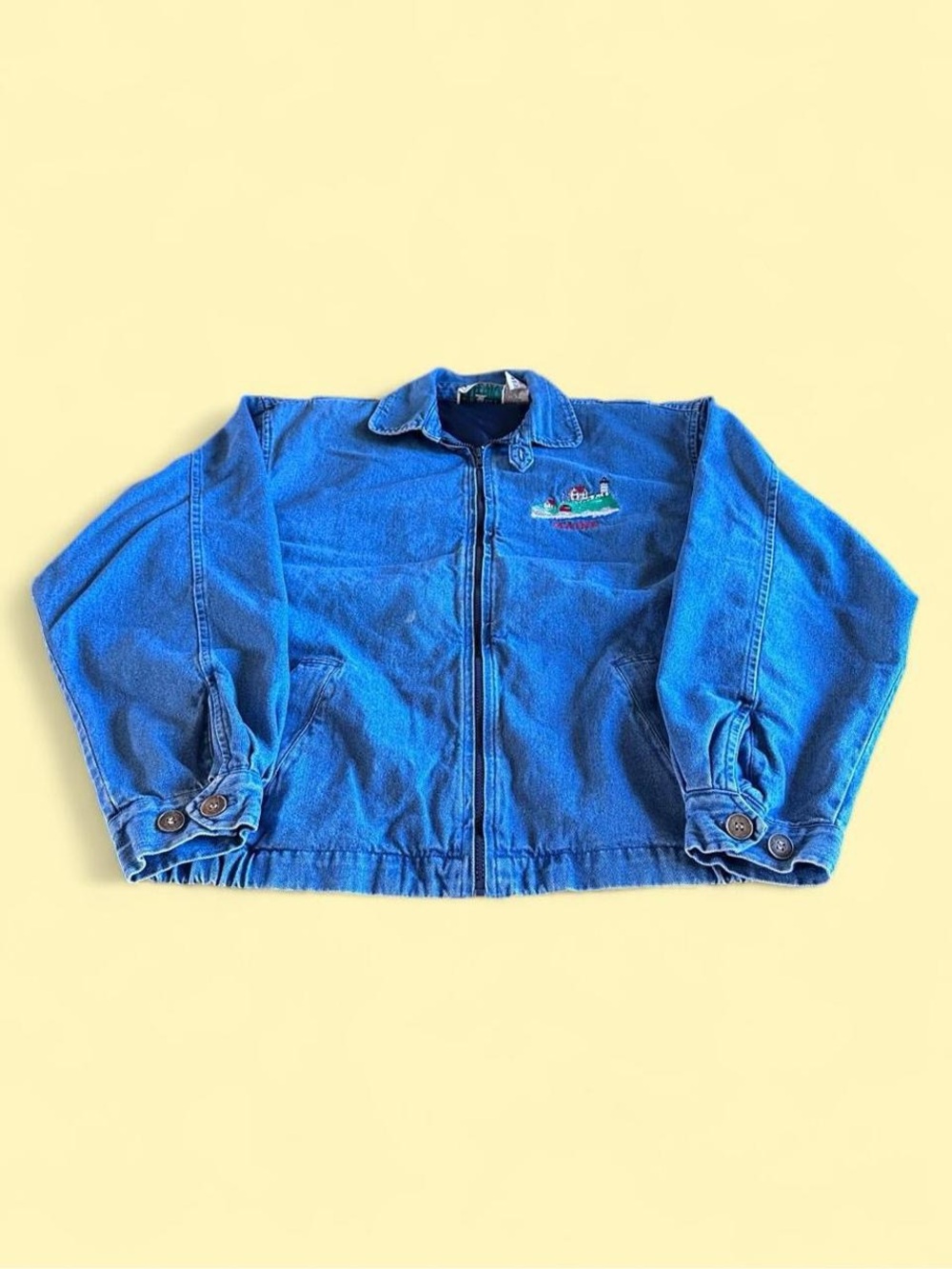 Vintage Infinity Denim Harrington Jacket Maine Lighthouse Men’s Size L
